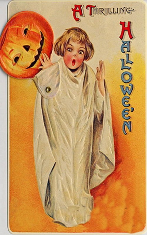 Vintage A Thrilling Halloween Ghost Greeting Card 1900s-1920s