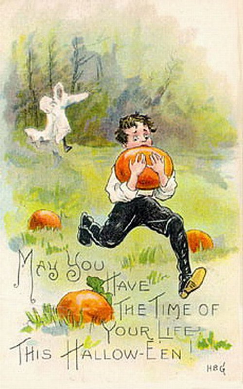 Vintage Halloween Greeting Card: Jack-o'-Lantern Boy, Early 1900s