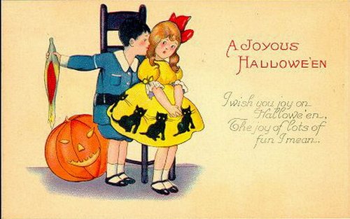 Vintage 1920s Halloween Greeting Card with Children & Jack-O'-Lantern