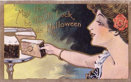 Art Nouveau Halloween Greeting Card: Woman with Rose