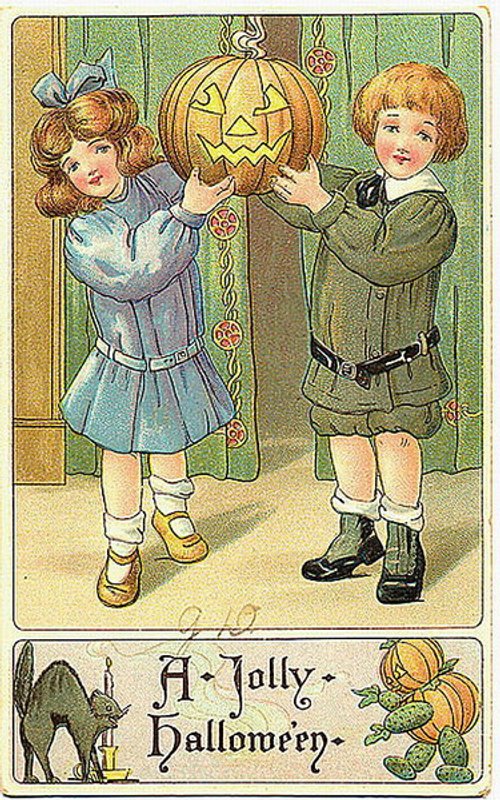 Vintage Halloween Greeting Card Children Jack-o'-Lantern Early 1900s