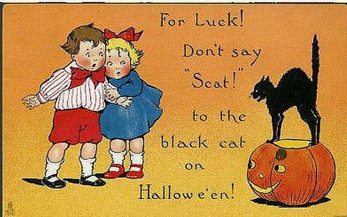 Vintage Halloween Greeting Card Black Cat Superstition 1900s