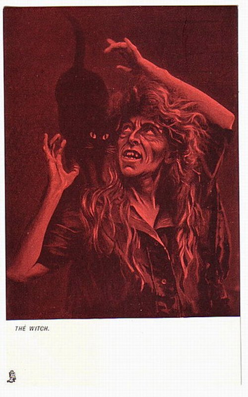 Vintage The Witch Halloween Greeting Card - Dark Red Lithograph