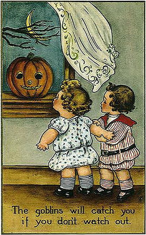 Vintage Halloween Greeting Card with Children & Jack-o'-Lantern