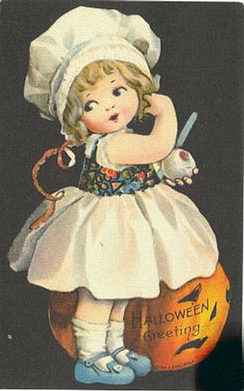 Vintage Halloween Greeting Card with Child on Pumpkin, Early 1900s