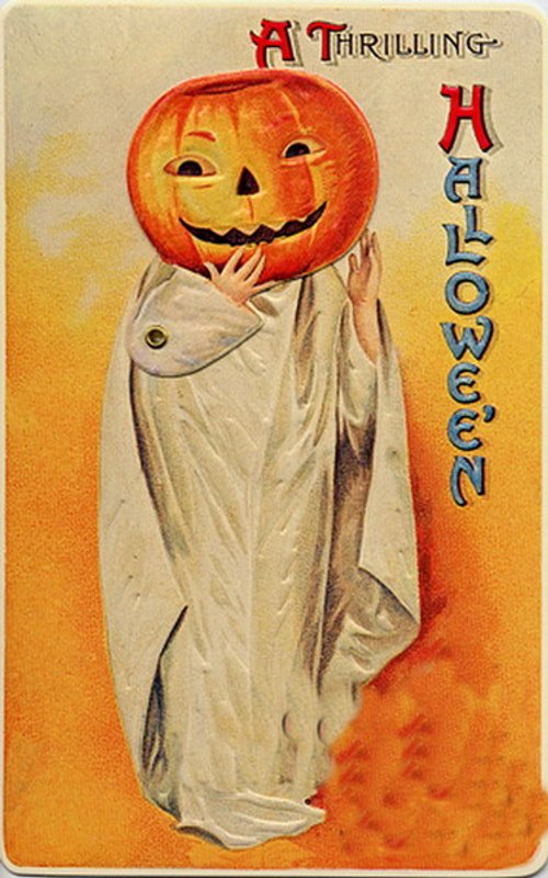 Vintage Halloween Greeting Card: Jack-o'-Lantern Ghost, Early 1900s