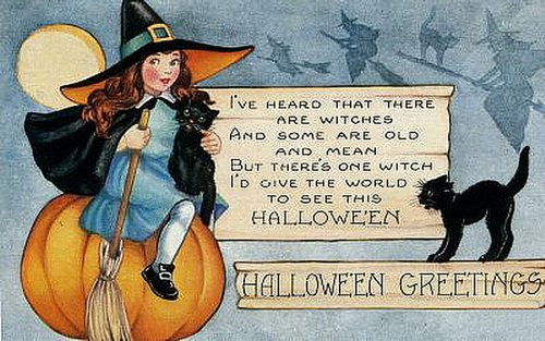 Vintage Halloween Witch Greeting Card, Early 1900s
