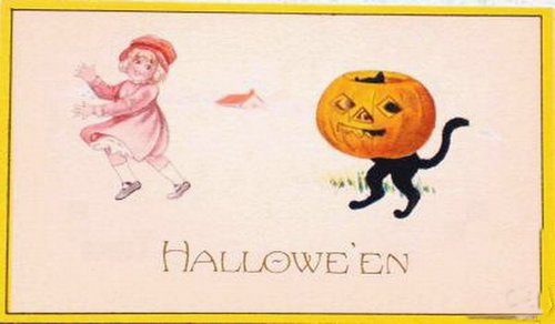 Vintage Halloween Greeting Card with Jack-O'-Lantern and Child