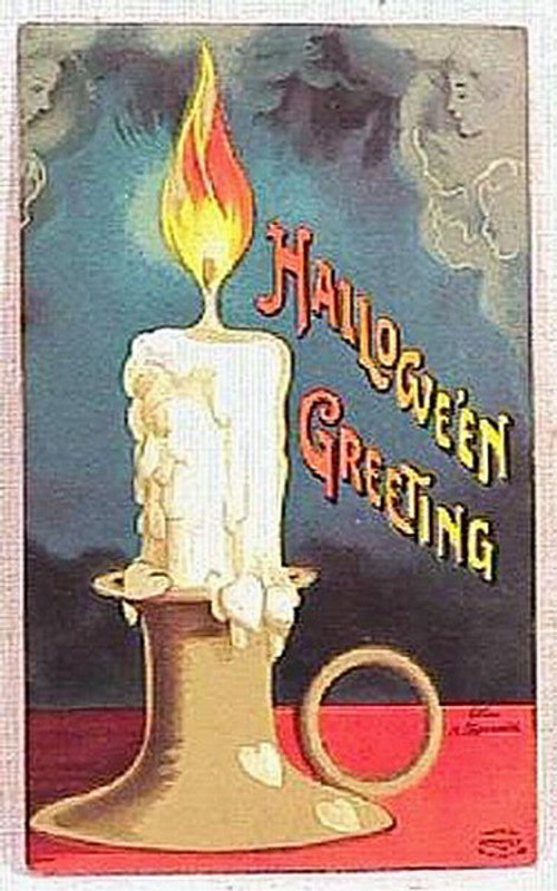 Vintage Halloween Greeting Card with Candle - Early 1900s