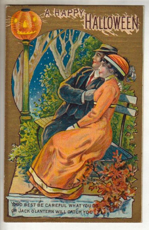 Vintage Halloween Greeting Card Jack O'Lantern Couple 1900s
