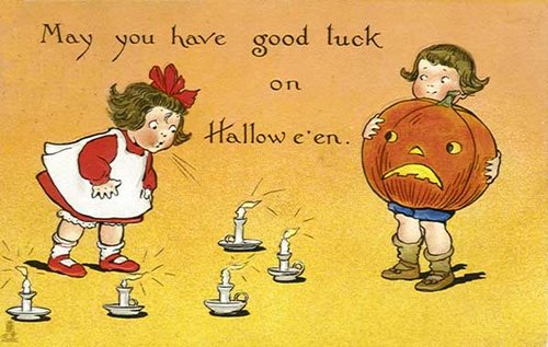 Vintage Halloween Greeting Card with Children and Jack-o'-Lantern