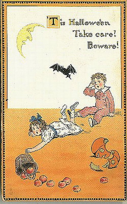 Halloween Beware Vintage Greeting Card - Early 1900s Children