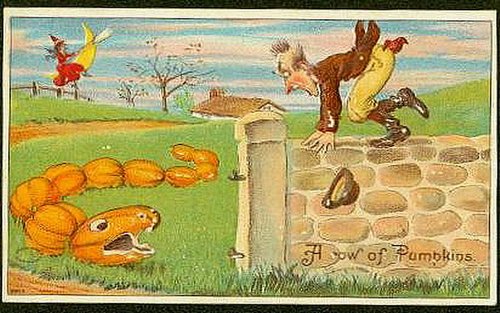 Vintage 'A Row of Pumpkins' Greeting Card - Humorous Farm Scene