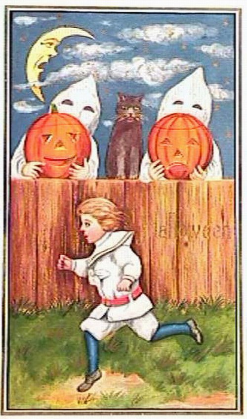 Vintage Halloween Greeting Card with Ghost Children & Jack-o'-Lanterns