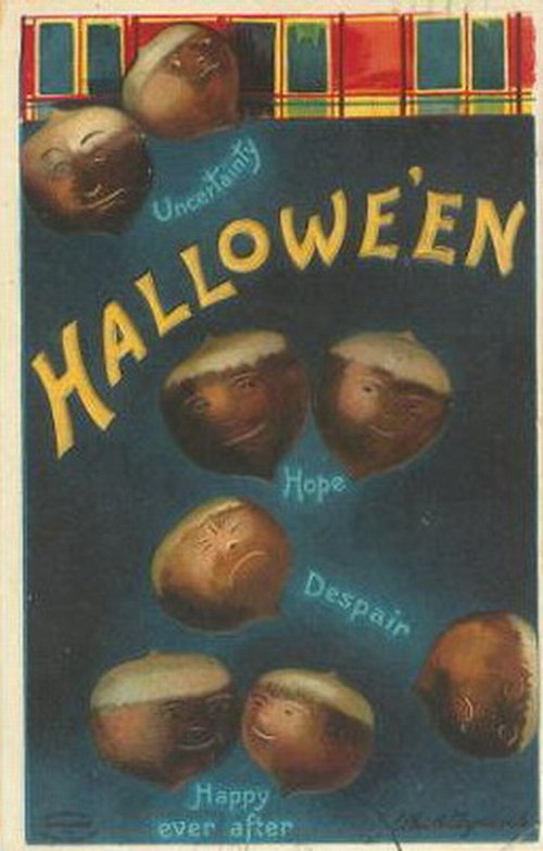 Vintage Halloween Greeting Card with Anthropomorphic Heads, Early 1900s