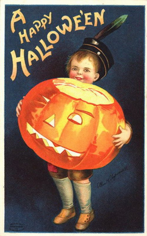 Vintage Halloween Greeting Card with Child & Jack-O-Lantern, Early 1900s