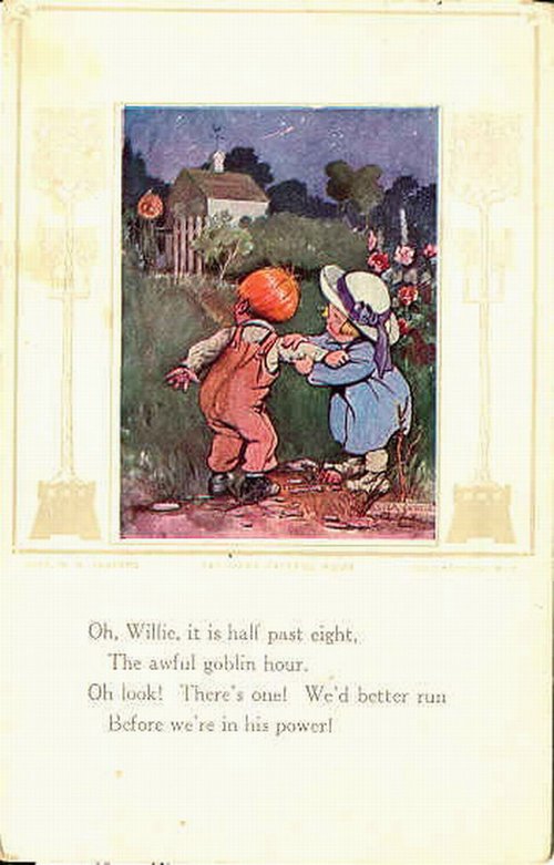 Vintage Goblin Hour Halloween Card Edwardian Children