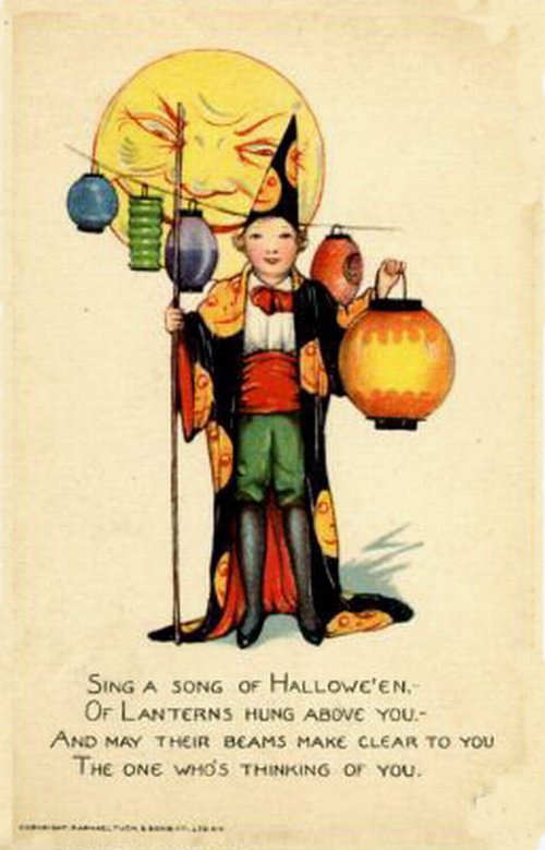 Vintage Halloween Greeting Card with Asian Lanterns, 1910s