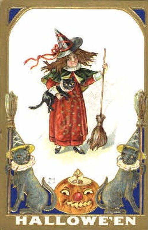 Vintage Halloween Witch Greeting Card, Early 1900s