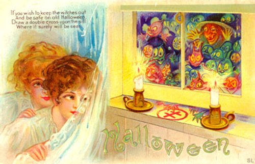 Vintage Halloween Greeting Card Angel Girl Art Nouveau Style