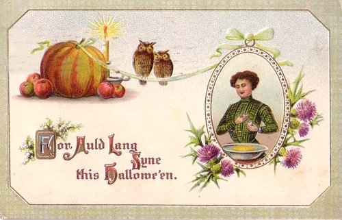 Auld Lang Syne Victorian Halloween Greeting Card with Owls