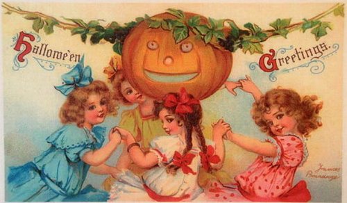 Victorian Halloween Greetings Jack O'Lantern Children Card