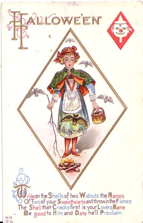 Vintage Halloween Greeting Card with Witch & Acrostic Poem