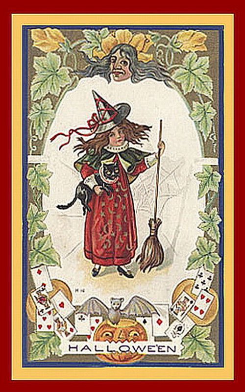 Vintage Halloween Witch Greeting Card, Early 1900s Art Nouveau