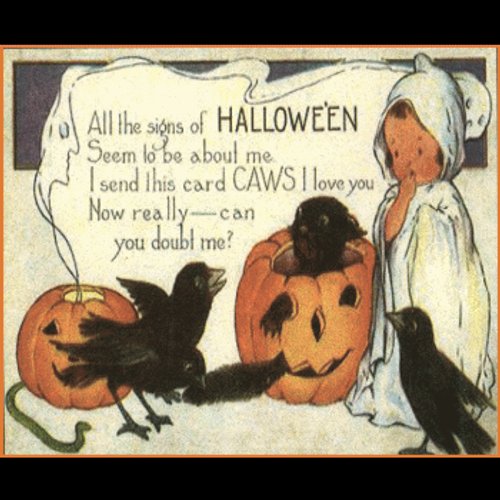 Vintage Halloween Greeting Card with Black Cat & Jack-o'-Lanterns