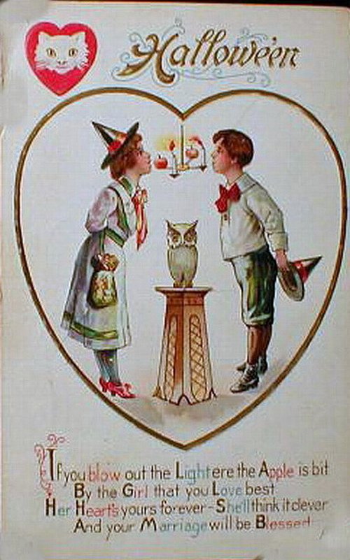 Vintage Halloween Love Apple Heart Card, Early 1900s Edwardian Romantic Greeting