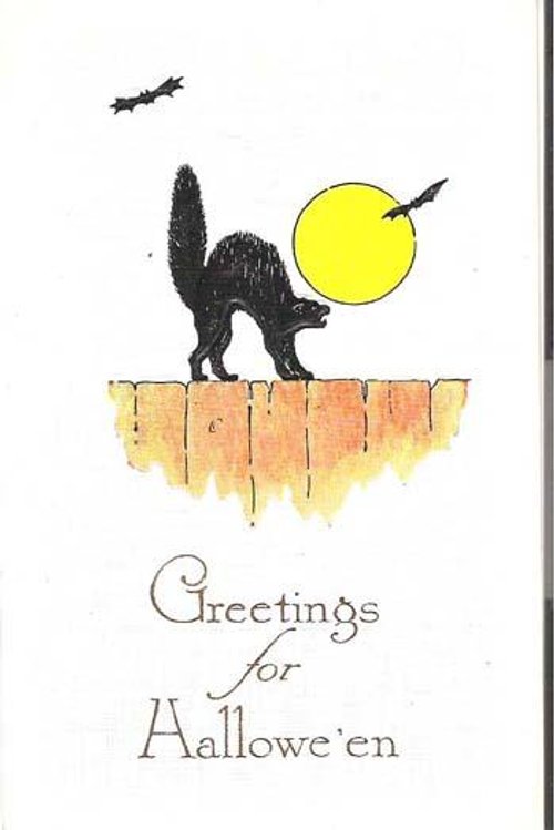 Vintage Halloween Greeting Card Black Cat Moon 1900s