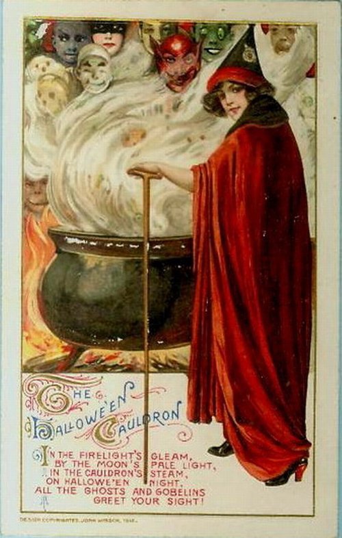 The Halloween Cauldron Vintage Greeting Card Art Nouveau