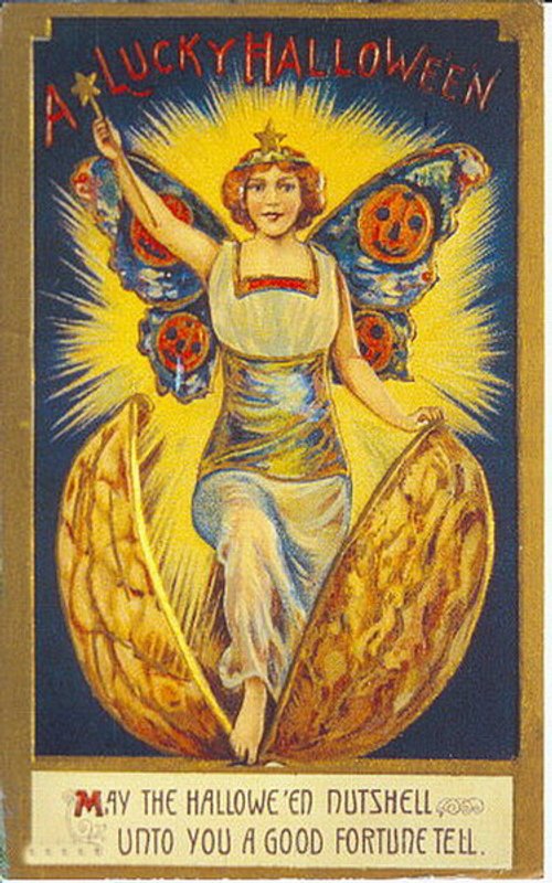 Lucky Halloween Nutshell Vintage Greeting Card Art Nouveau