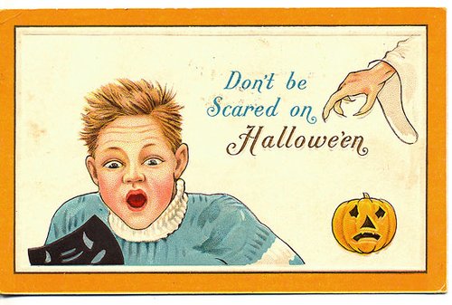 Vintage Halloween Greeting Card 1920s Child Scared Pumpkin
