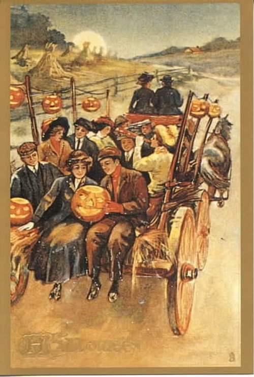 Vintage Halloween Hayride Greeting Card | Early 1900s Pumpkin Carriage