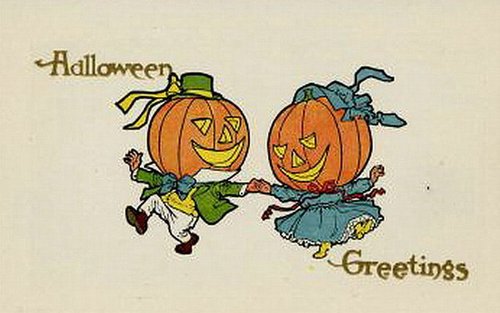 Vintage Halloween Greetings Anthropomorphic Pumpkin Card