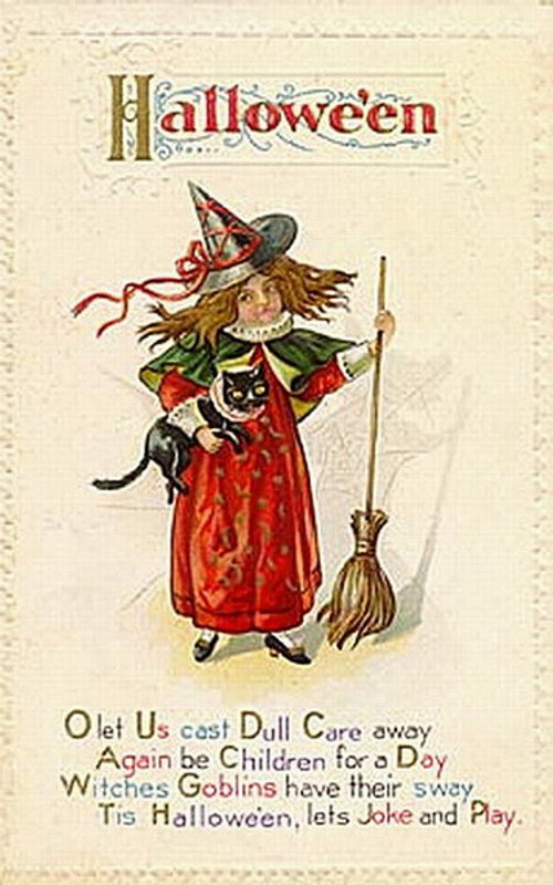 Vintage Halloween Witch Greeting Card, Early 1900s
