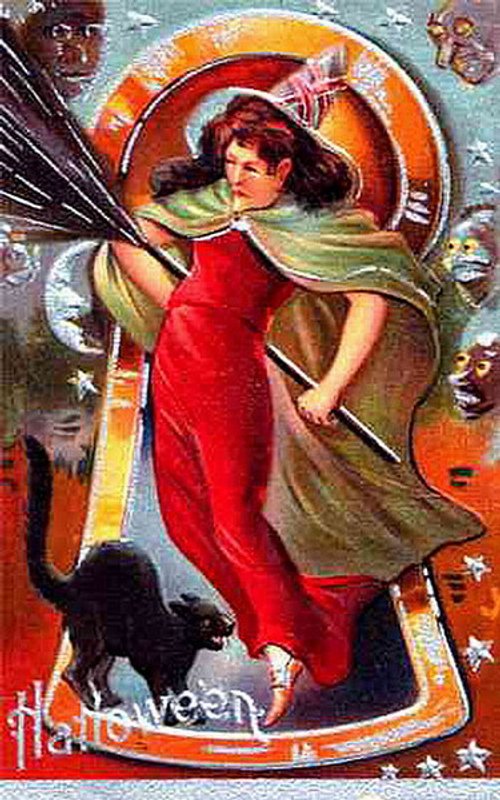 Vintage Halloween Witch Die-Cut Greeting Card, Early 1900s