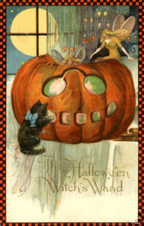 Victorian Halloween Witch's Wand Jack-o'-Lantern Greeting Card