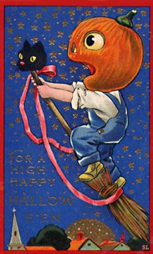 Vintage Halloween Pumpkin-Head Boy Greeting Card