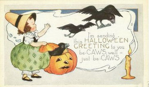 Halloween Greeting Card Black Crows Pumpkin Early 1900s