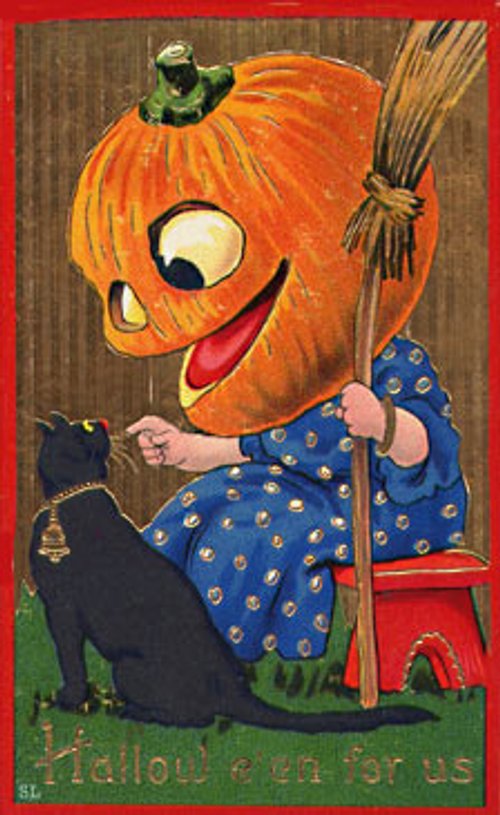Vintage Halloween Pumpkin Head Man Die-Cut Card 1900s