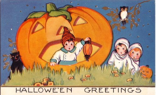 Vintage 1920s Halloween Greeting Card with Jack-o-Lantern