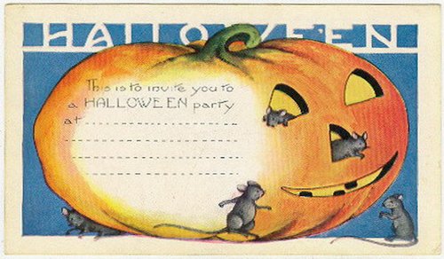 Vintage Halloween Party Invitation Jack-O'-Lantern Card 1920s