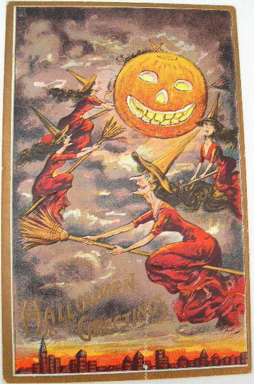 Vintage Halloween Jack O'Lantern Greeting Card, Early 1900s
