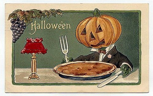 Vintage Halloween Greeting Card Jack O'Lantern Dinner Party