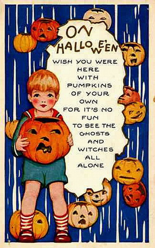 Vintage 1920s Halloween Greeting Card with Jack-o'-Lanterns