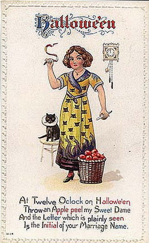 Vintage Halloween Greeting Card Young Woman Fortune Telling 1900s