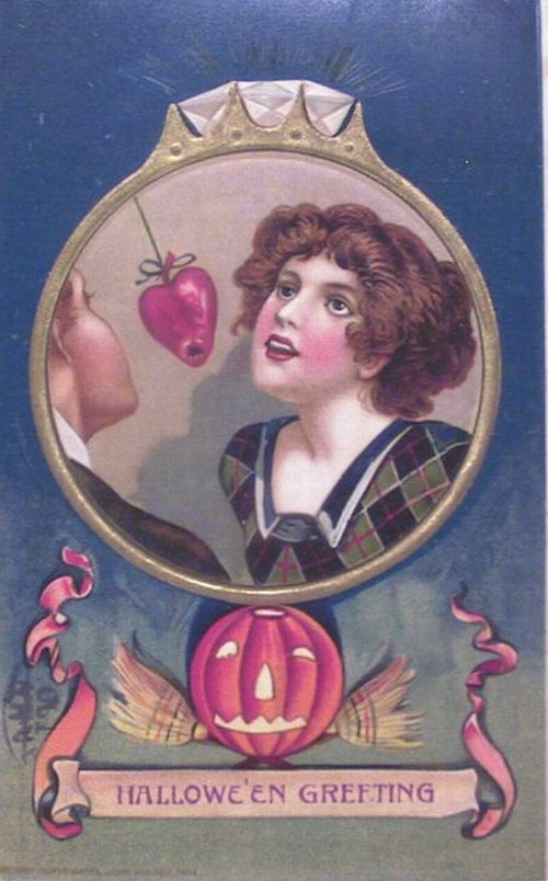 Victorian Halloween Greeting Card with Portrait & Jack-o'-Lantern
