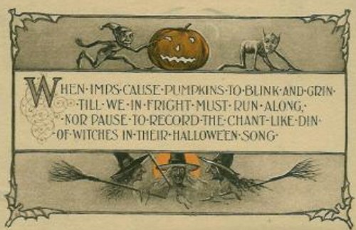 Vintage Halloween Greeting Card with Jack-o'-Lantern & Witches